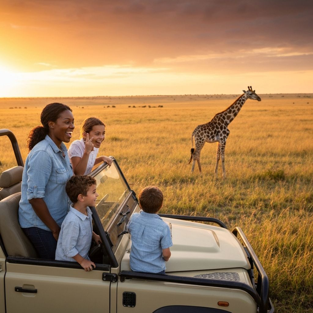 Family enjoying a safari game drive at Garden Route Game Lodge