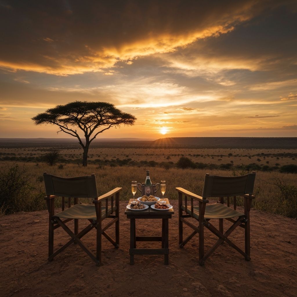 Sundowner drinks overlooking the savanna at sunset