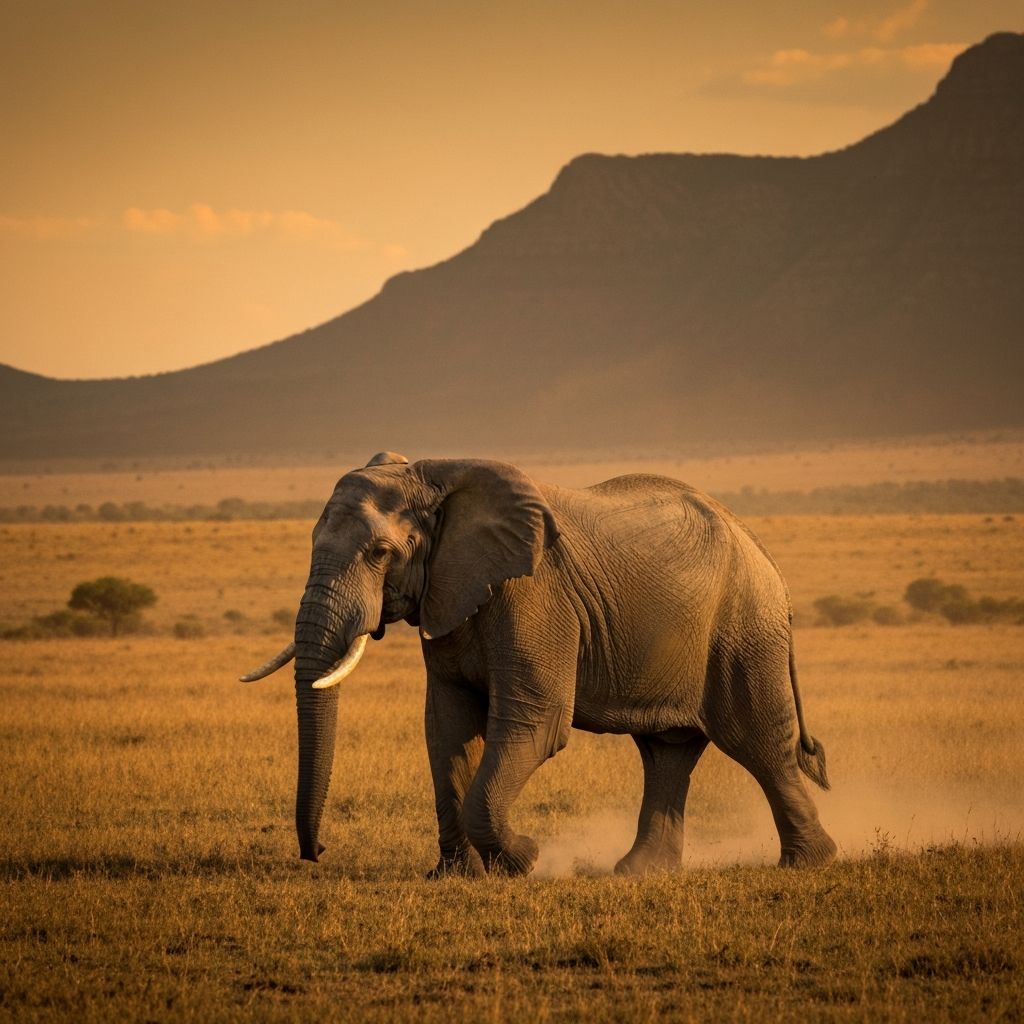 Majestic elephant at sunset in Garden Route Game Lodge