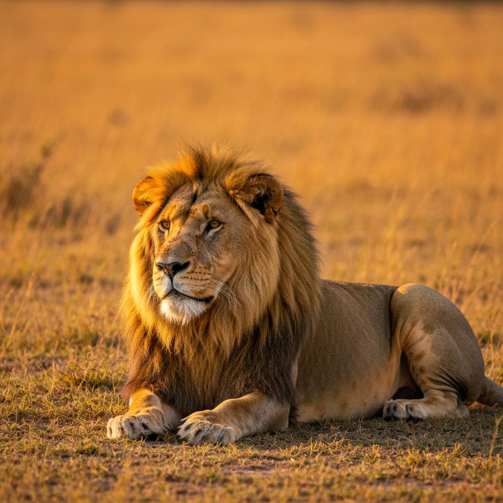Lion resting in the golden grass